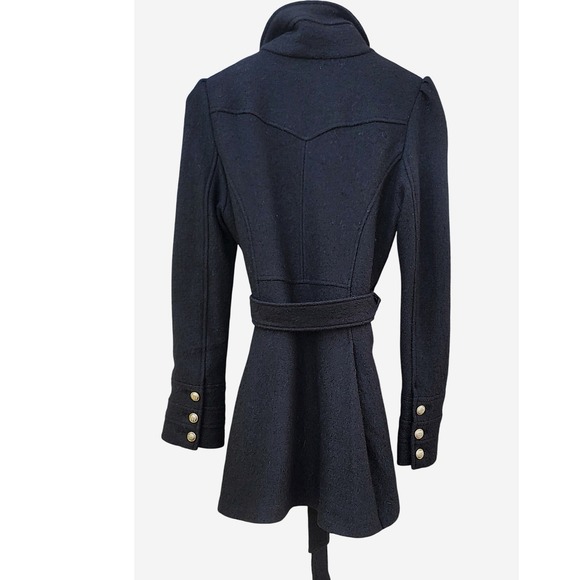 Bebe2yk Black Wool Blend Ruffled Collar Belted Peplum Coat Womens XS - Picture 7 of 13